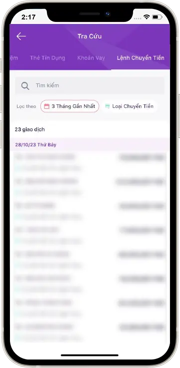 Bước 3: Hiển thị lịch sử giao dịch » Ấn vào giao dịch cần kiểm tra
